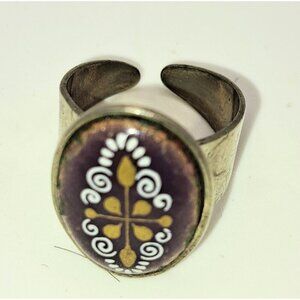 Vintage Women's Ladies Costume Jewelry Oval  Ring Brown Gold Painted 7- 7-1/2